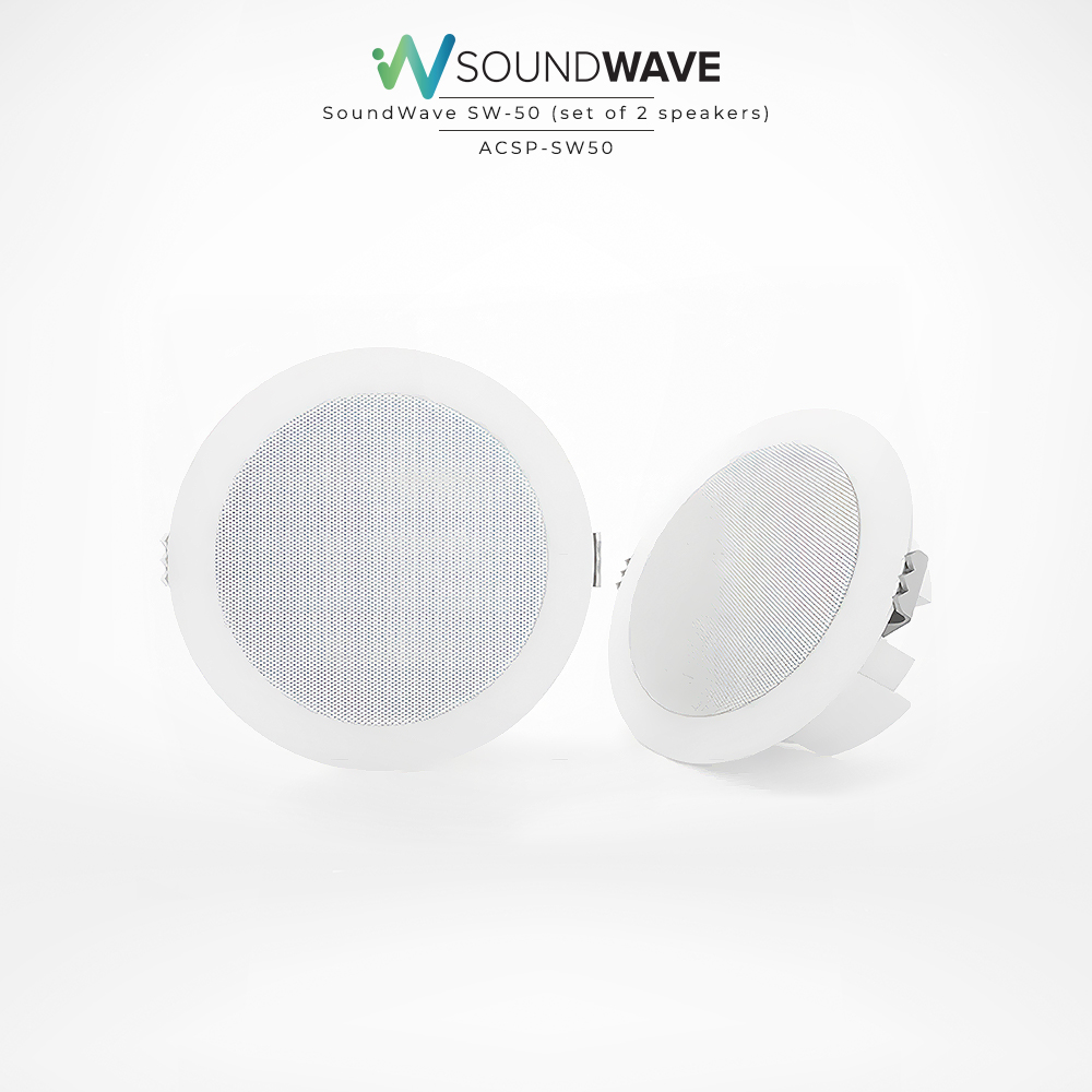 Set of two speakers in white suitable for bathroom, outdoor, and boats.